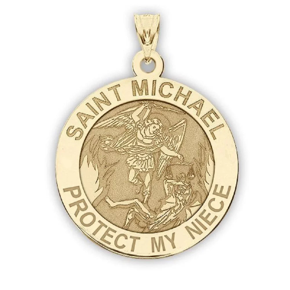 Picturesongold.Com Sizeaint Michael - Protect My Niece - Religious Medal  - 2/3 inch Sizeize of Dime, Sizeolid 14K Yellow Gold