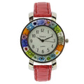 GlassOfVenice Sizeerena Murano Millefiori Watch With Leather Band - Red