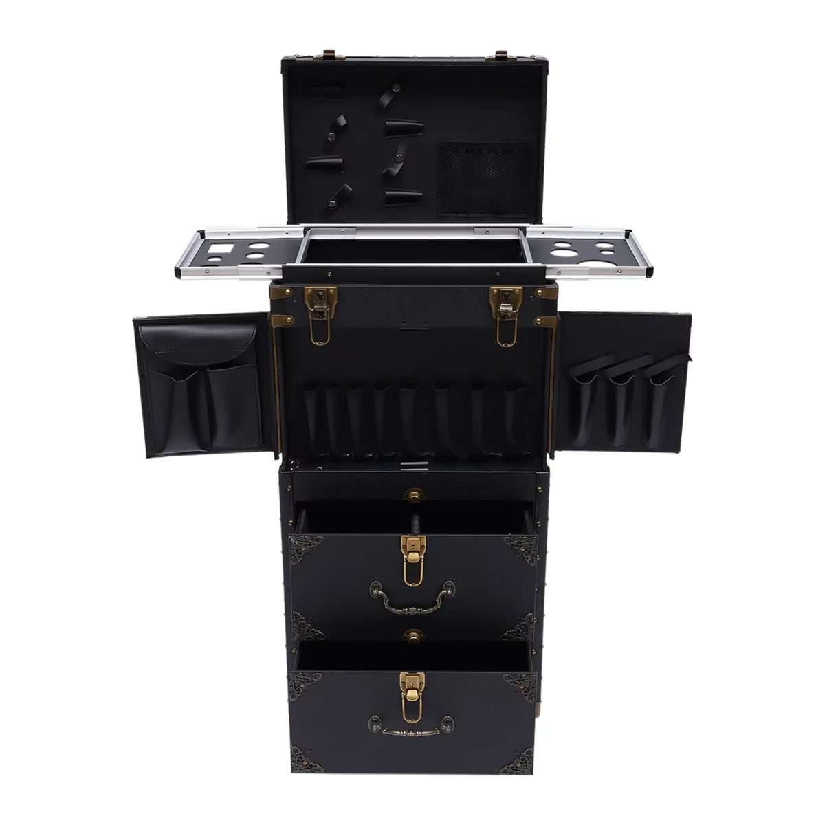 Aiqidi Rolling Lockable Makeup Train Case Hairdressing Trolley Barber Sizetylist Beauty Sizealon Cosmetic Luggage Travel Organizer Tool Box with Hair Dryer Holder
