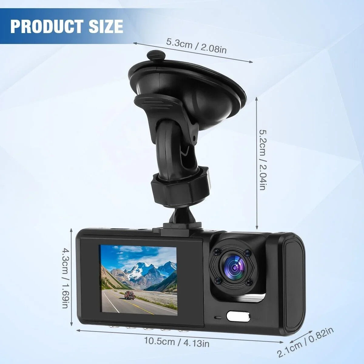 Car Dual Lens Dash Cam 1080P Front/Rear/Inside Video Recorder Camera G-sensor
