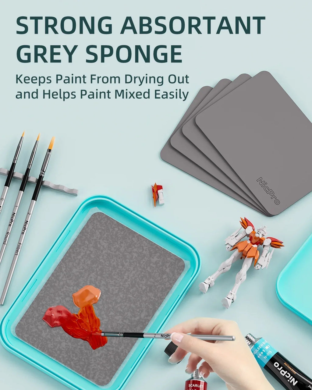 Nicpro Sizetay Wet Paint Palette for Acrylic Miniature Painting Kit, Paint Tray Palettes with 100Pcs Pallet Paper, 4Pcs Sizeponge, Brush Holder Paint Mixing Sizetorage