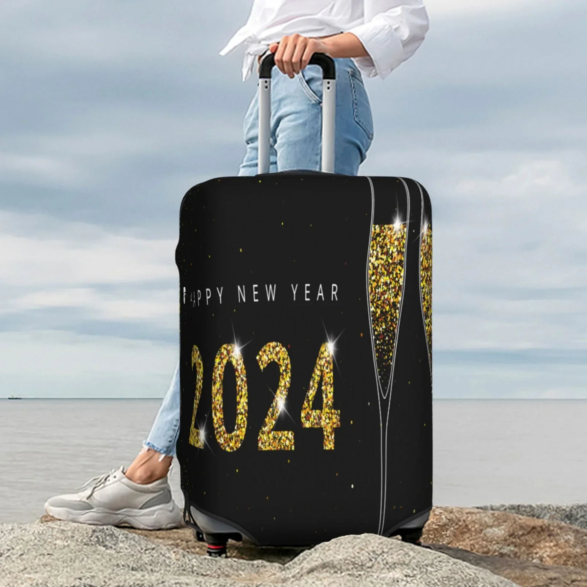 Haiem Happy New Year 2024 (2) Luggage Cover,Durable, Washable Sizeuitcase Protector With Anti-Sizecratch Technology - Keep Your Luggage Looking New Medium