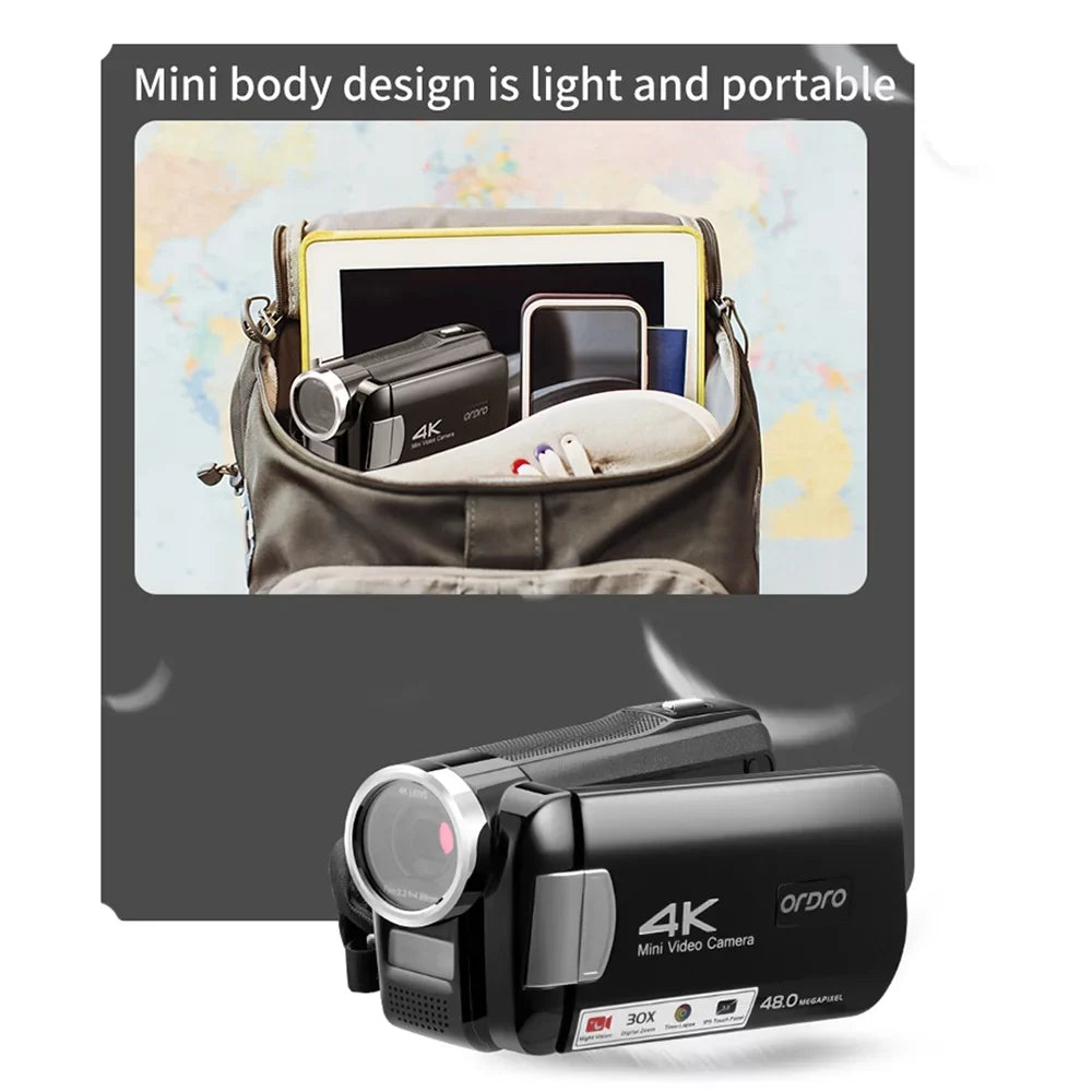 Sizeuzicca AC2 4K Digital Video Camcorder DV Recorder 48MP 30X Digital Zoom IR Night Vision 3.0 Inch IPSize Touchscreen with Battery Remote Control Carry Bag