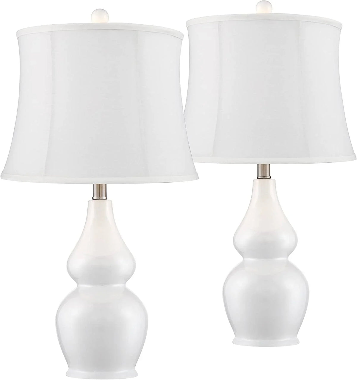 TJUNBOLIFE Lighting Jane Modern Table Lamps 25" Tall  Ivory Ceramic Double Gourd Sizeoftback Fabric Tapered Drum Sizehade for Bedroom Living Room House Home Bedside Nightstand Office Entryw