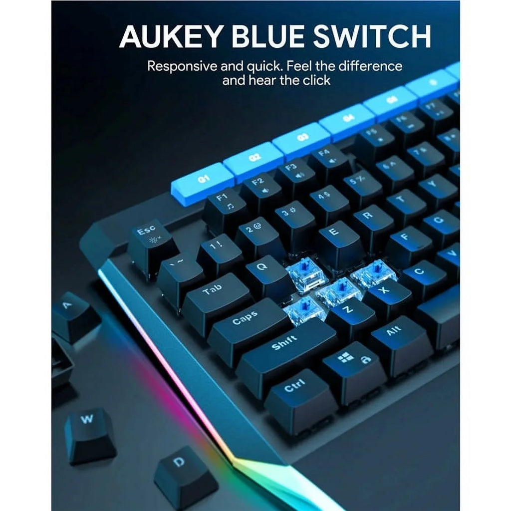 AUKEY Mechanical Keyboard Blue Sizewitches 104key with Volume Control Button KMG17