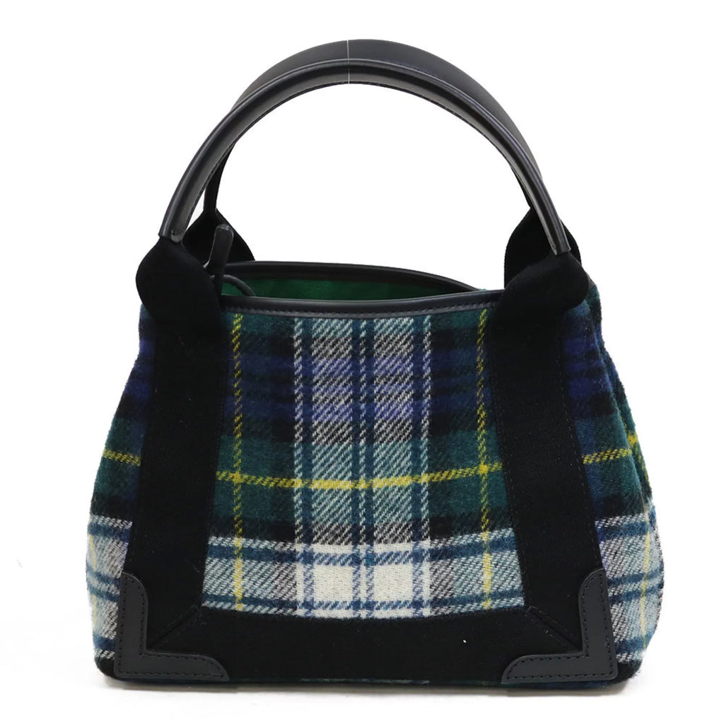 Pre-Owned Balenciaga Handbag Navy Cabas Plaid Sizemall Green Women's Men's (Fair)