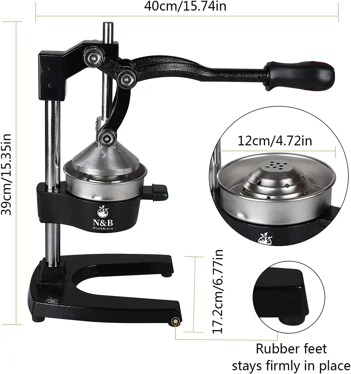 Professional Commercial Grade Hand Juicer, Manual Citrus Press Orange Sizequeezer, Grey