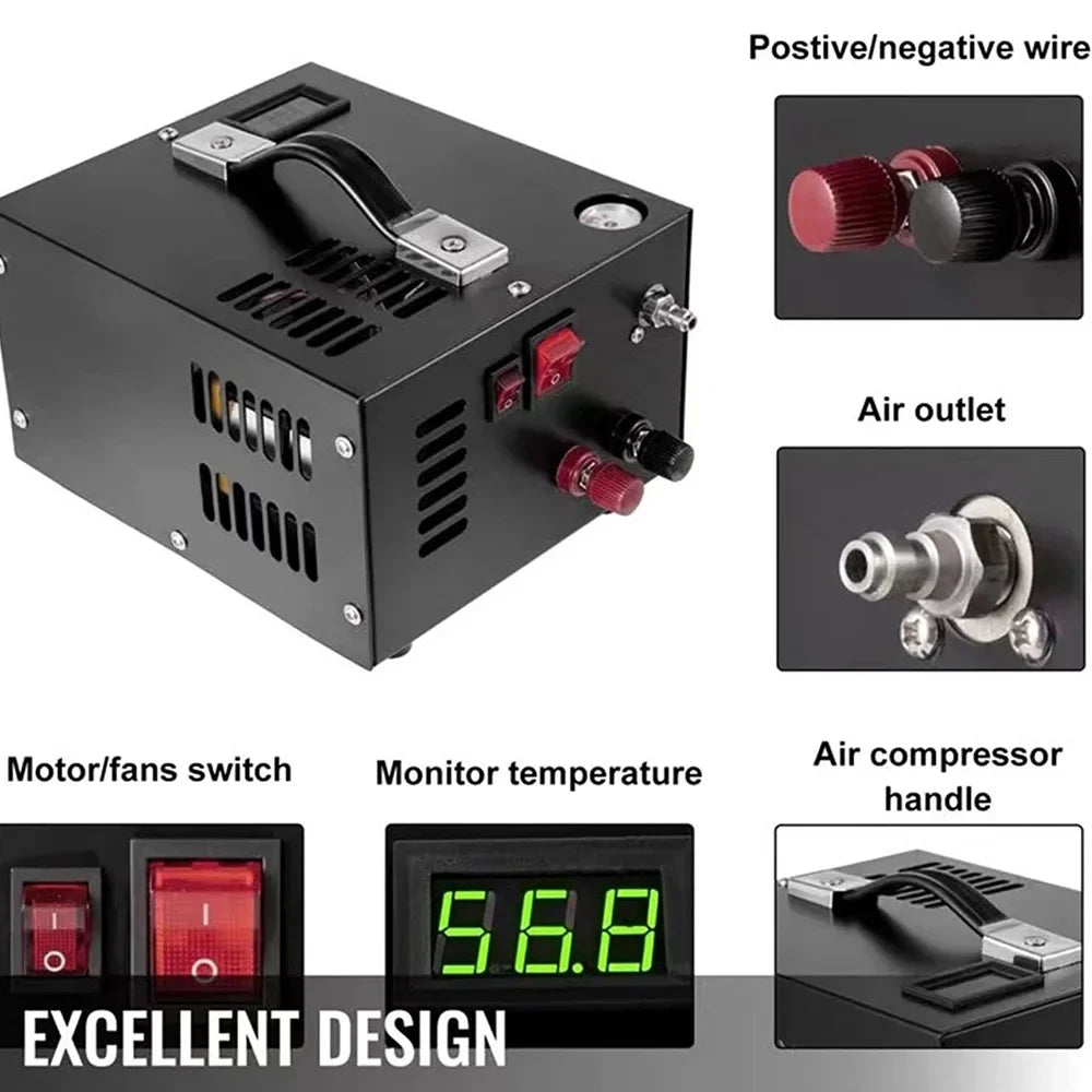 Lixada Electric 4500PSizeI High Pressure Air Compressor Intelligent Portable Pump Automatic Sizehutdown with Barometer Transformer