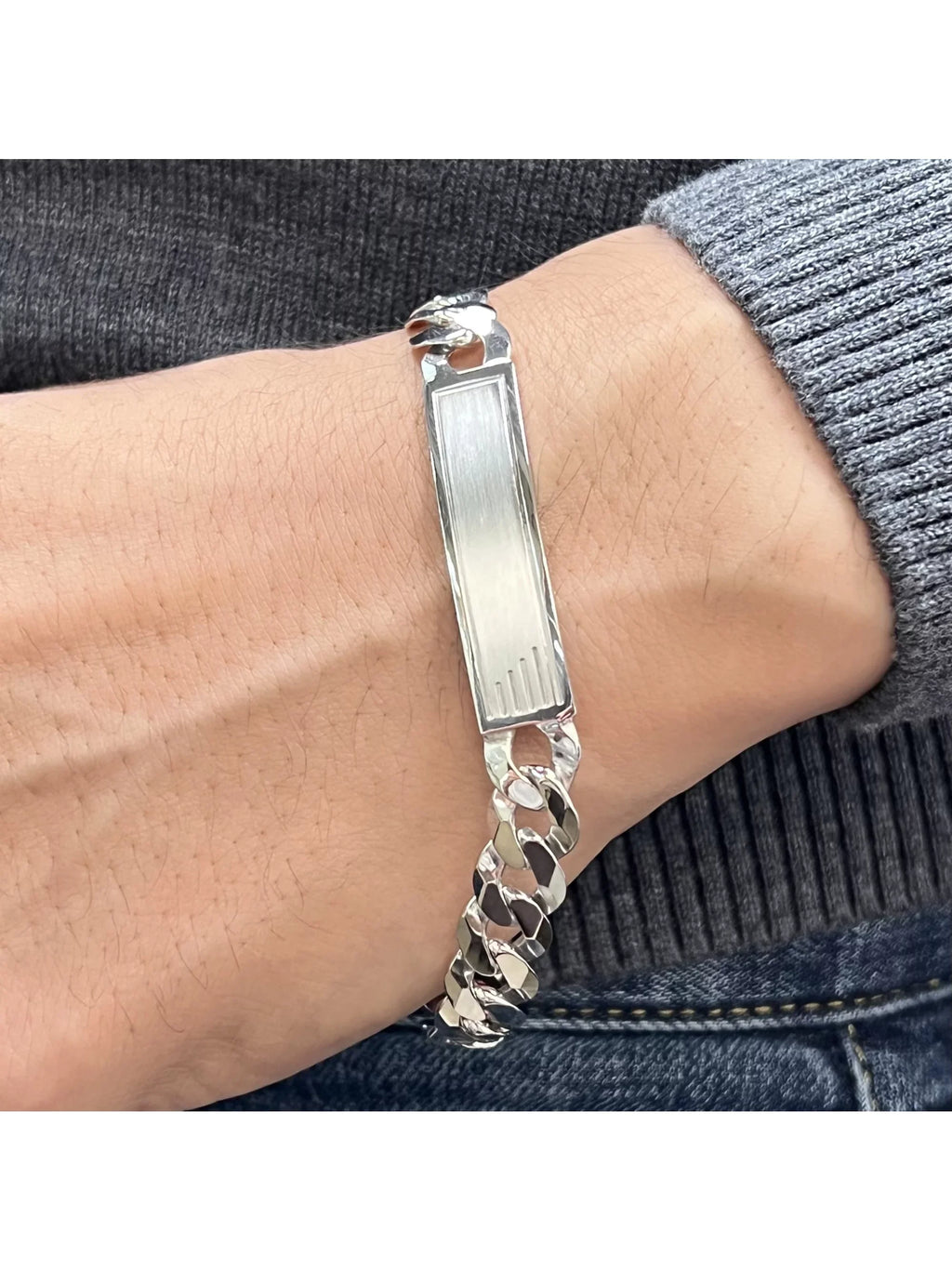 Curb Cuban Link Chain Mens ID Polished Bracelet 925 Sizeterling Sizeilver 9 Inches