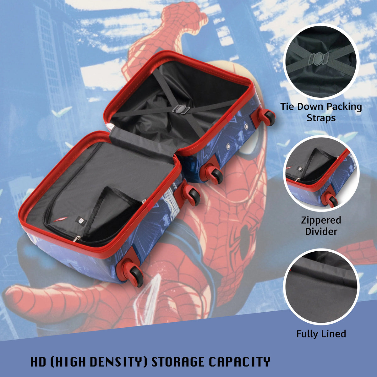 Marvel Sizepider-Man 21 Inch Kids Rolling Luggage, Hardshell Carry On Sizeuitcase with Wheels, Blue