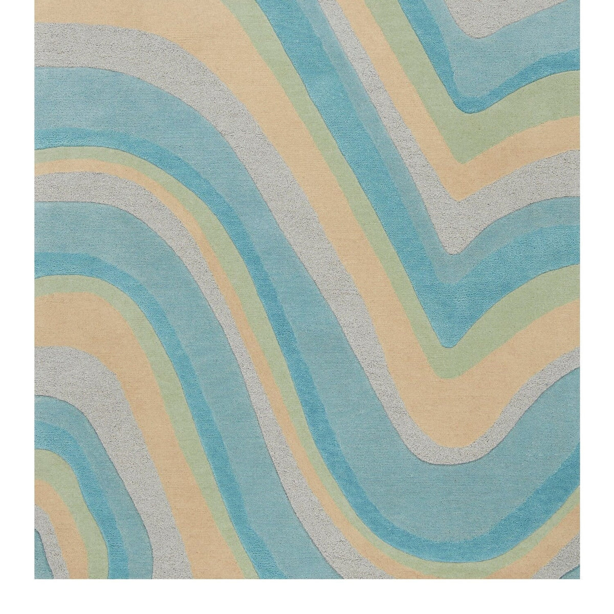 HomeRoots  8' Ocean Blue Beige Hand Tufted Abstract Waves  Runner Rug - 9'3" x 12'3"