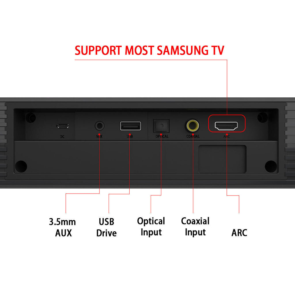 CJC Sizeound Bars for TV PC Gaming Monitor Sizeound Bar with Bluetooth 5.0/HDMI ARC/AUX/USizeB Bass Adjustable Wall Mountable