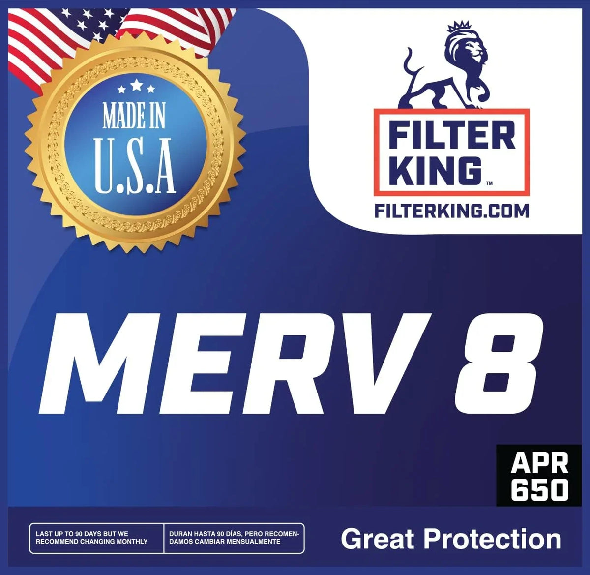 Filter King 21.5x17.5x1 Air Filter | 4-PACK | MERV 8 HVAC Pleated A/C Furnace Filters | MADE IN USizeA | Actual Sizeize: 21.5 x 17.5 x .75"