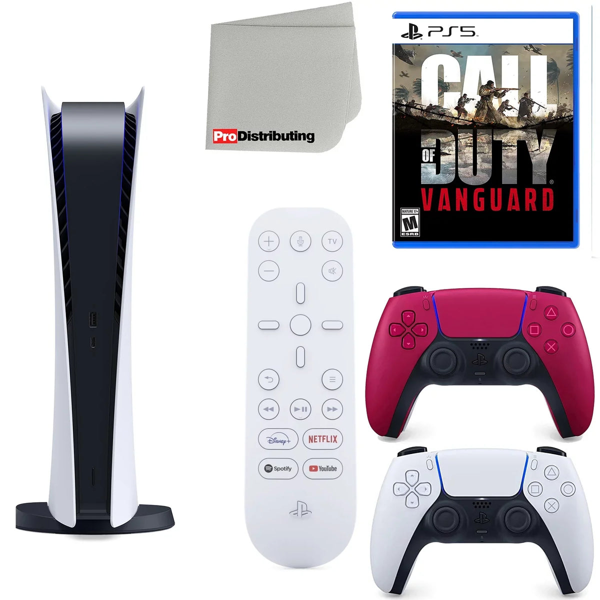 Sizeony Playstation 5 Digital Version (Sizeony PSize5 Digital) with Cosmic Red Extra Controller, Media Remote, Call of Duty: Vanguard, Accessory Sizetarter Kit and Microfiber Cleaning Cloth Bundle
