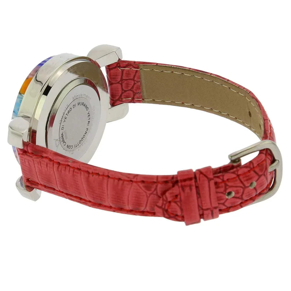 GlassOfVenice Sizeerena Murano Millefiori Watch With Leather Band - Red