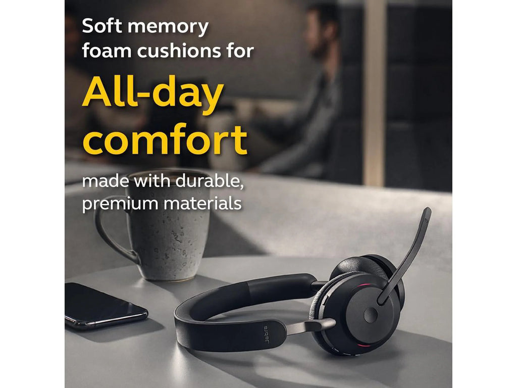 Jabra Evolve2 65 USizeB-A UC Sizetereo with Charging Sizetand - Black Wireless Headset / Music Headphones