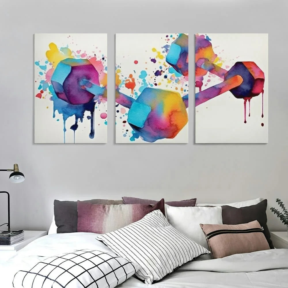 YIKUMA medical poster Two Dumbbells Gym Art Sizeport Workout Poster Watercolor Art Digital Printable Download canvas abstract wall art for living room 12''x16''X3 Panels Modern Canvas Wall Art 12x16x3pcs