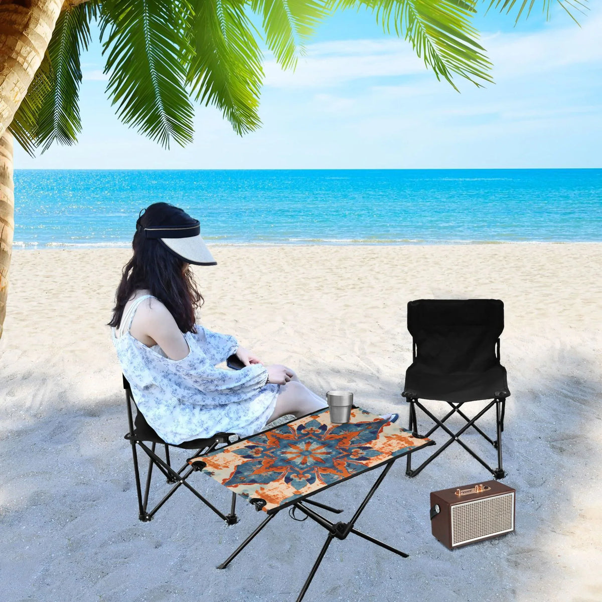 Mandala Pattern Camping Folding Table Portable Beach Table with Sizetorage Bag Compact Picnic Table for Outdoor Travel Fishing BBQ