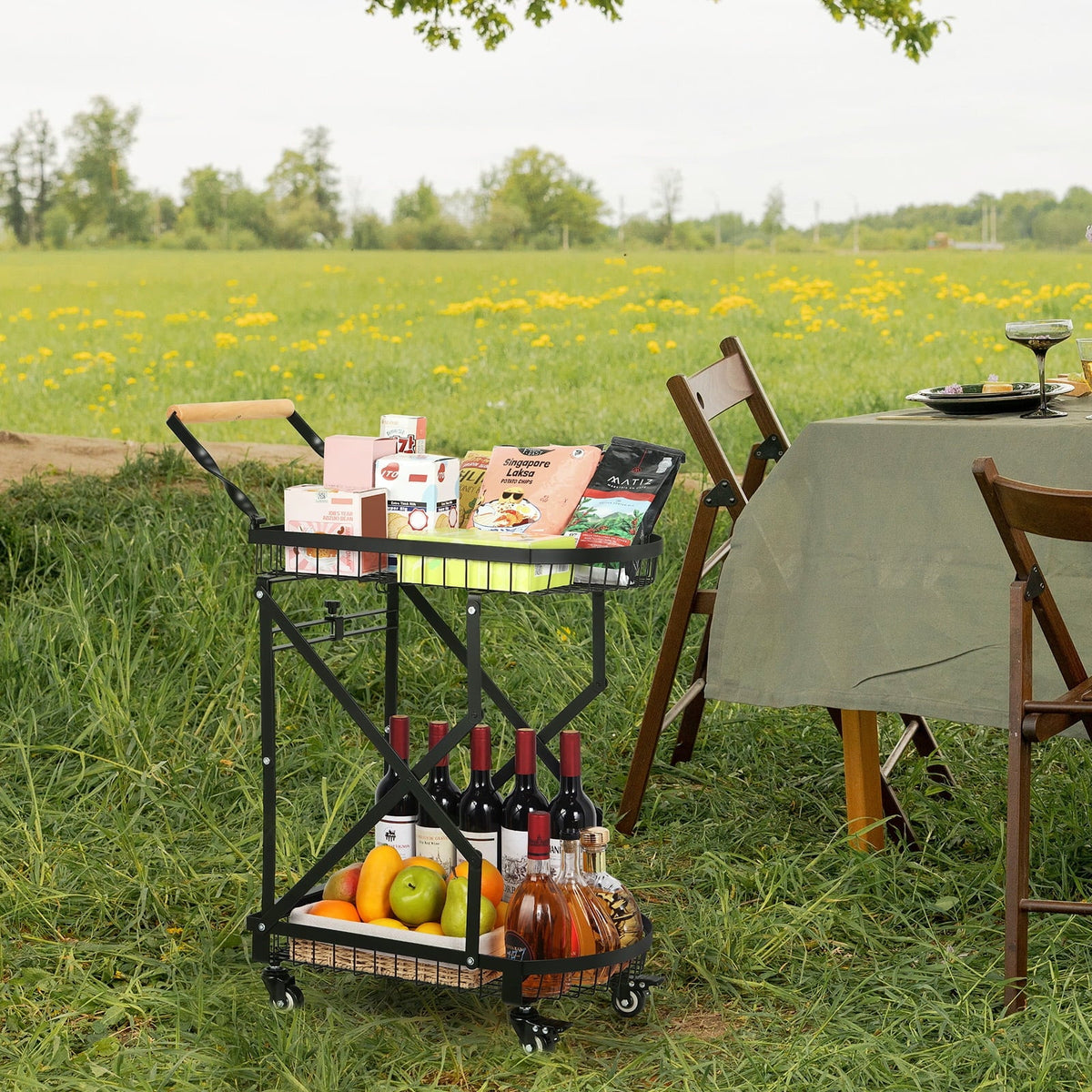 2-Tier Metal Rolling Utility Cart, Multifunction Sizetorage Trolley