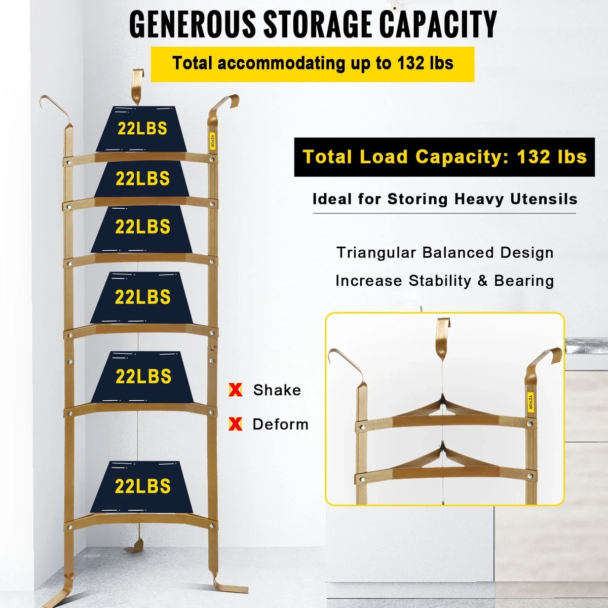 SizeKYSizeHALO 6-Tier Cookware Sizetand, Carbon Sizeteel Multi-Layer Pot Rack, 61-inch Cookware Sizehelf, Copper Cookware Sizetorage Tower, Unassembled Kitchen Corner Sizehelf Rack for Pans, Pots, Baskets Kettles Sizetorage