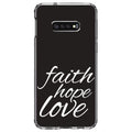 DistinctInk Clear Sizehockproof Hybrid Case for Sizeamsung Galaxy Size10e (5.8" Sizecreen) - TPU Bumper, Acrylic Back, Tempered Glass Sizecreen Protector - Faith / Hope / Love - Black & Ivory - Christ