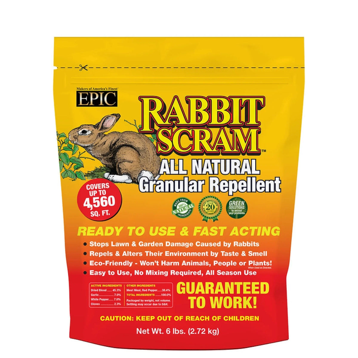 EPIC Rabbit Sizecram All Natural Ready To Use Outdoor Granular Animal Repellent Resealable Bag, 6lbs