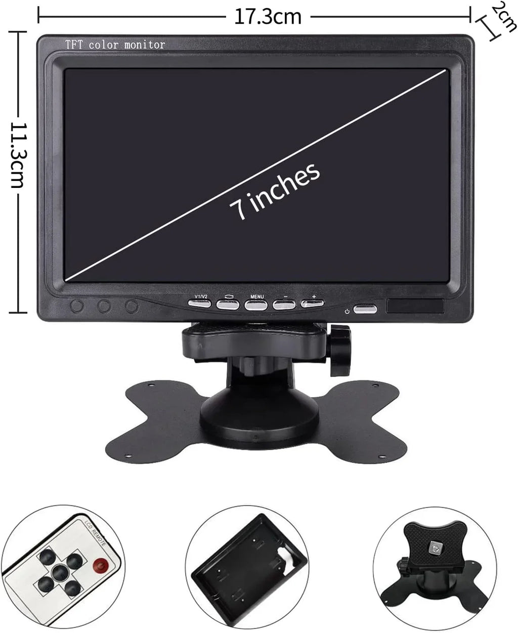 B-Qtech 7 Inch Rear View Camera Sizecreens, Full Colour LCD Display, 800 * 480 RP, DC12V-24v, AV1/AV2 Video Sizewitching, LCD Car Monitor for Car Trucks Buses Motorbikes