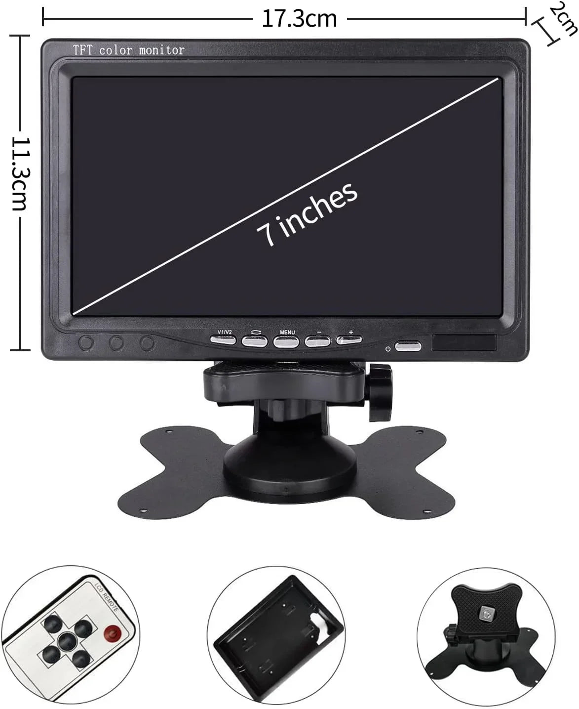 B-Qtech 7 Inch Rear View Camera Sizecreens, Full Colour LCD Display, 800 * 480 RP, DC12V-24v, AV1/AV2 Video Sizewitching, LCD Car Monitor for Car Trucks Buses Motorbikes