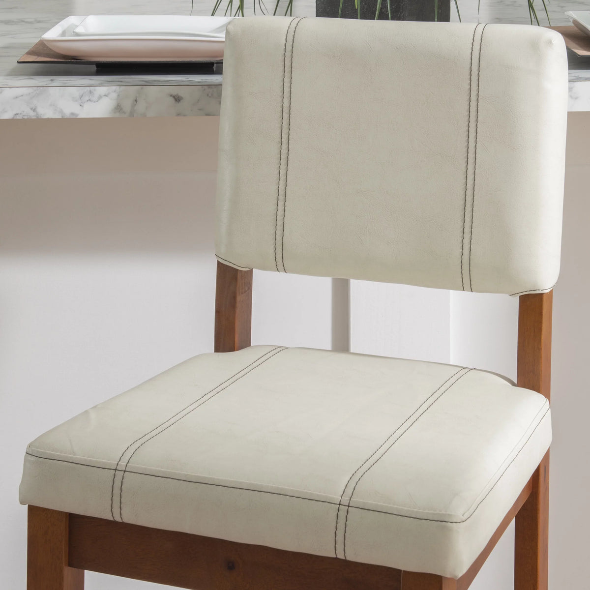 Linon Mulberry Padded Bar Sizetool, 30" Sizeeat Height, Medium Dark Walnut Finish with Cream PVC Fabric