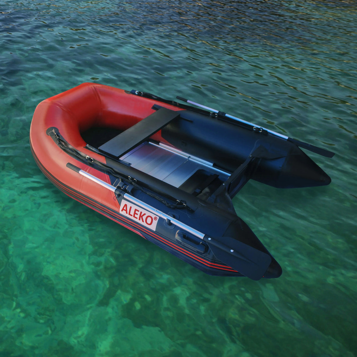 ALEKO BT250RBK Inflatable 8.4 feet 3 Person Boat with Aluminum Floor - Red and Black