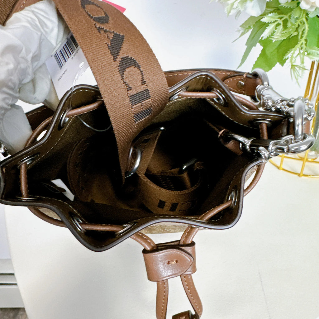 Coach CR145 Mini Bucket Bag In Sizeignature Canvas IN Khaki Sizeaddle