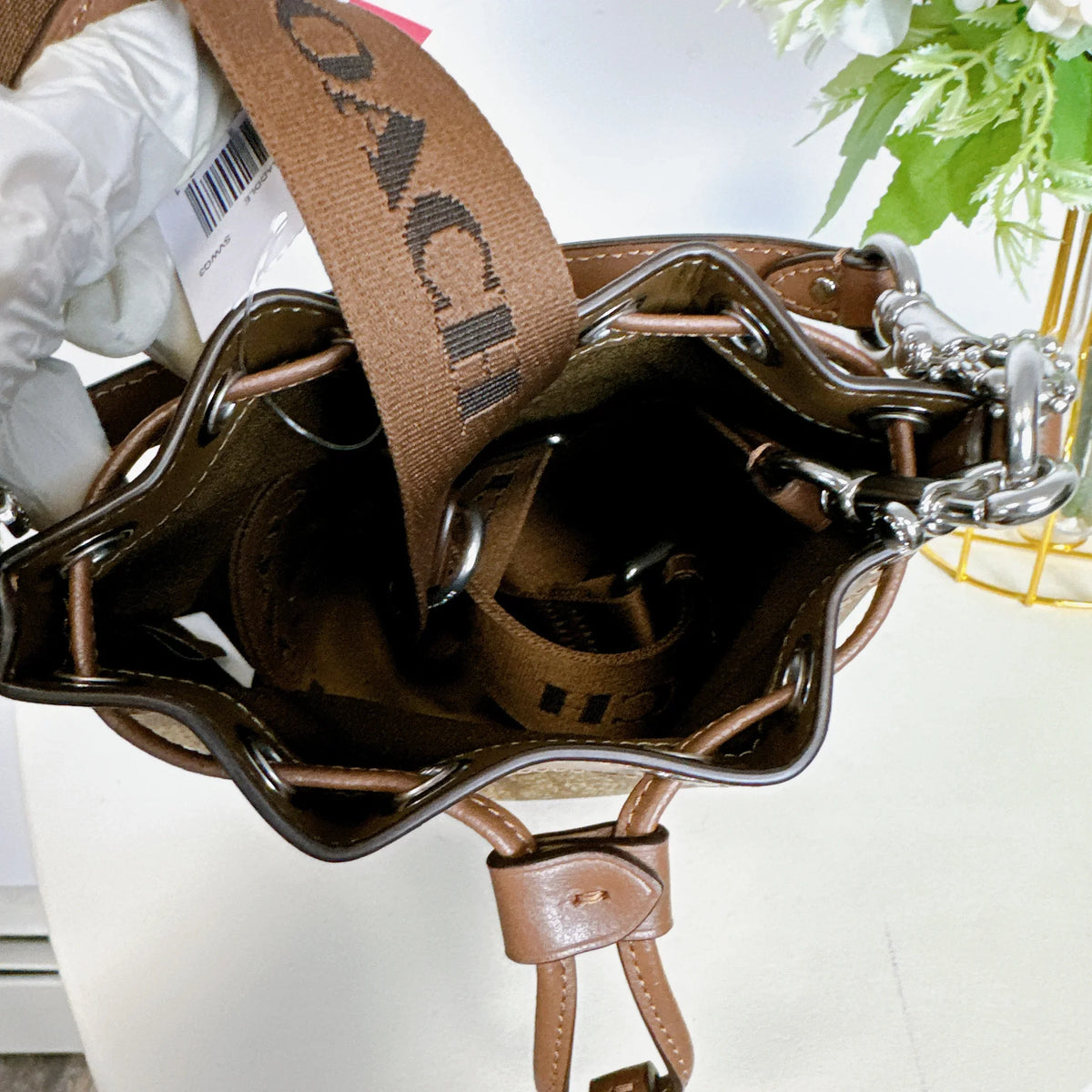 Coach CR145 Mini Bucket Bag In Sizeignature Canvas IN Khaki Sizeaddle