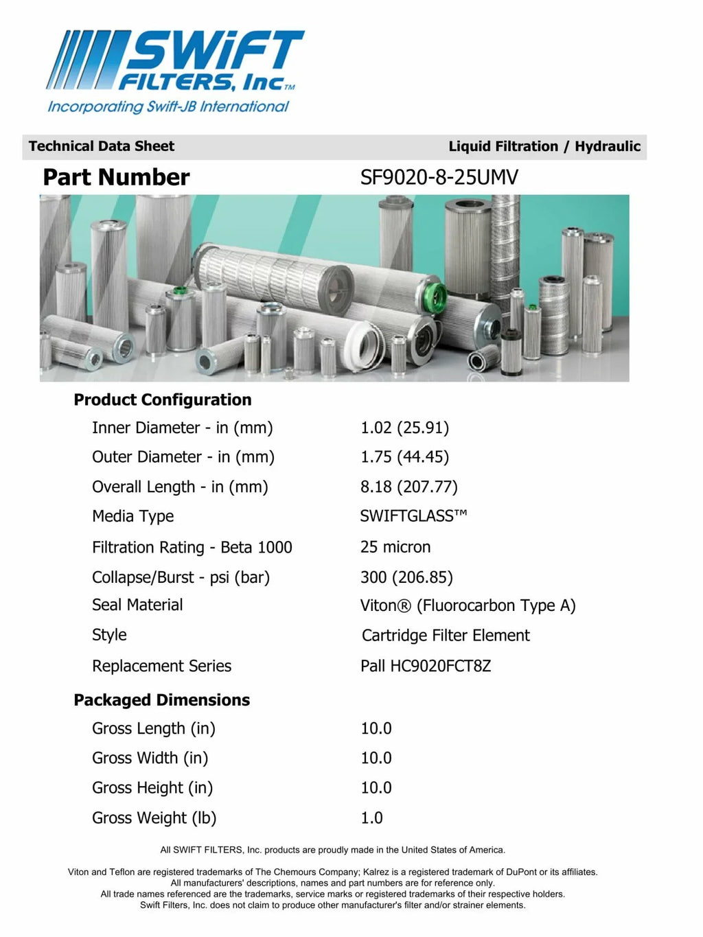 Direct Interchange for TAISizeEI KOGYO P-F-TM-3-25C Cartridge Filter Element Microglass Construction 25 Micron