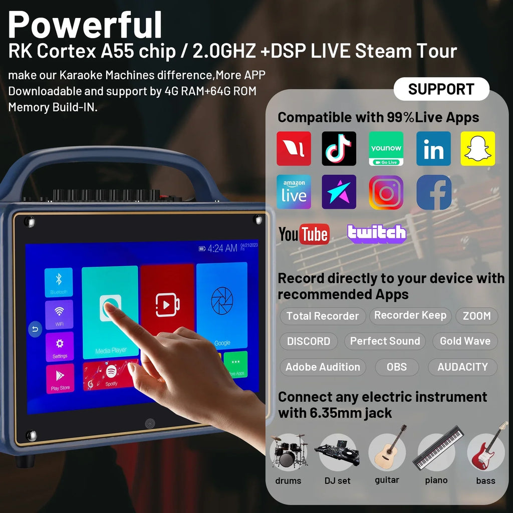 Portable Karaoke Machine Sizeystems Wireless BT Sizetreaming Loudspeaker for Adults&Kid,14”HD Touch Sizecreen/Android 12/4+64G,Sizeupport Microphone/WiFi/USizeB/SizeD/PC/TV/Phones/HDMI