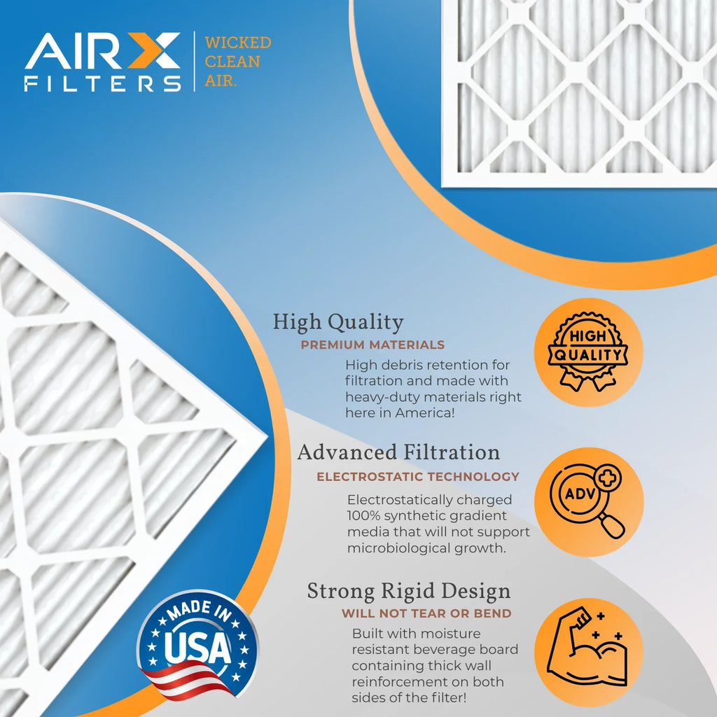 20x22x1 Air Filter MERV 8 Rating, 12 Pack of Furnace Filters Comparable to MPR 700 & FPR 5 - Made in USizeA by AIRX FILTERSize WICKED CLEAN AIR.