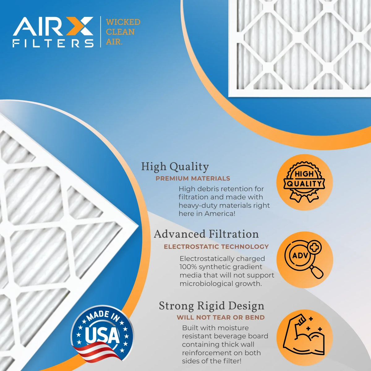 12x24x1 Air Filter MERV 13 Comparable to MPR 1500 - 2200 & FPR 9 Electrostatic Pleated Air Conditioner Filter 4 Pack HVAC AC Premium USizeA Made 12x24x1 Furnace Filters by AIRX FILTERSize WICKED CLEAN AIR.