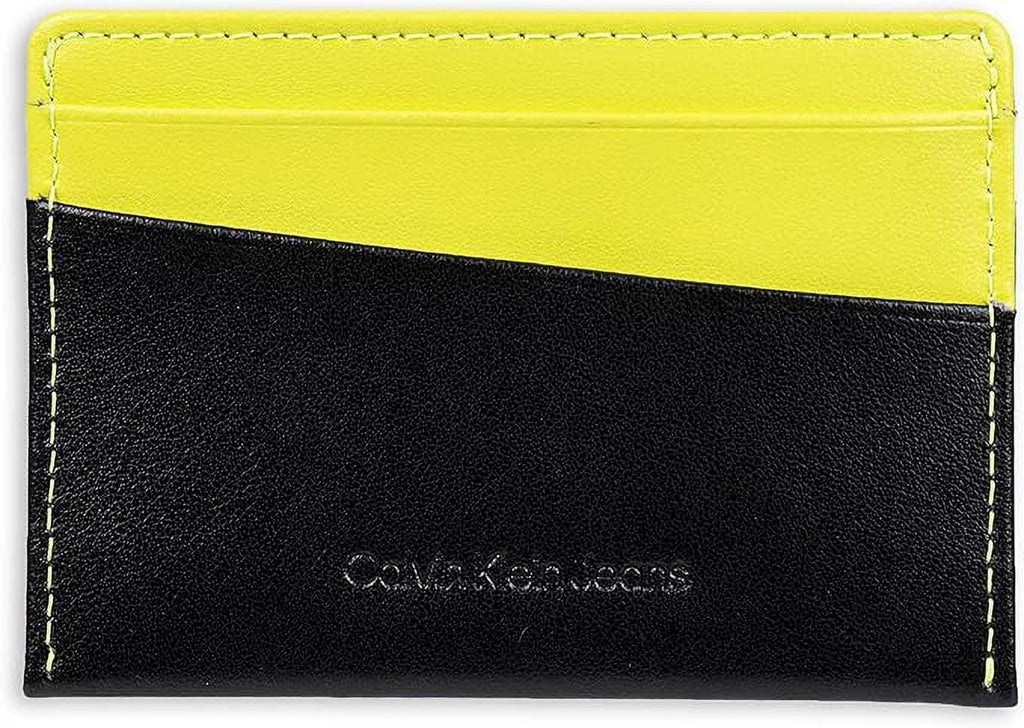 Calvin Klein Men's Monogrammed Logo Card Case Open-Black/Yellow