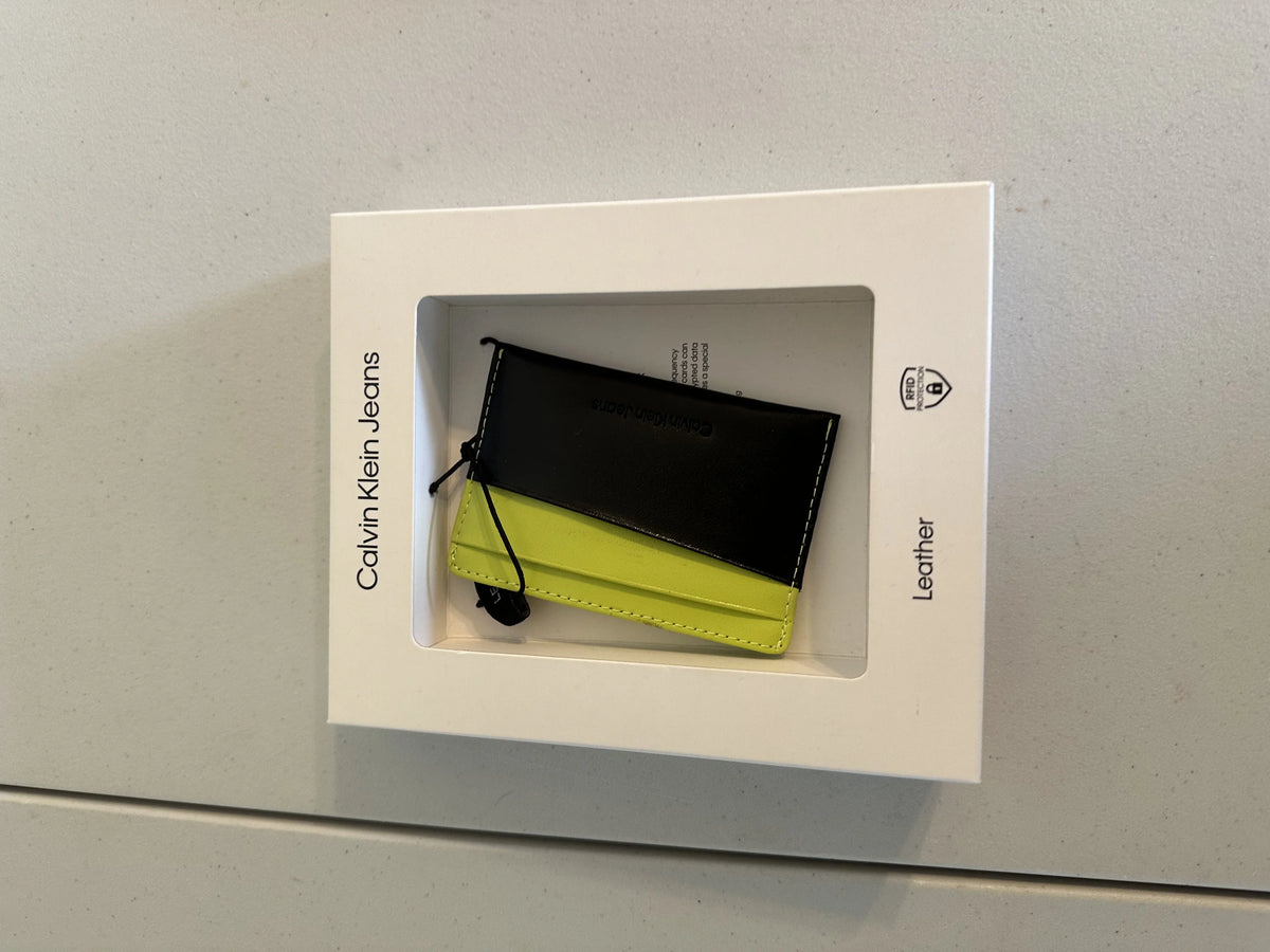 Calvin Klein Men's Monogrammed Logo Card Case Open-Black/Yellow